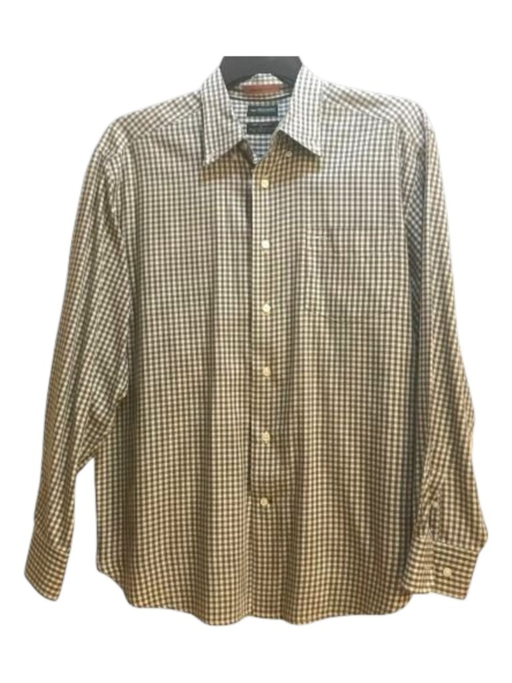 Dockers Men's L Premium Shirt Long Sleeves Stain Defender Green White 17x24.5